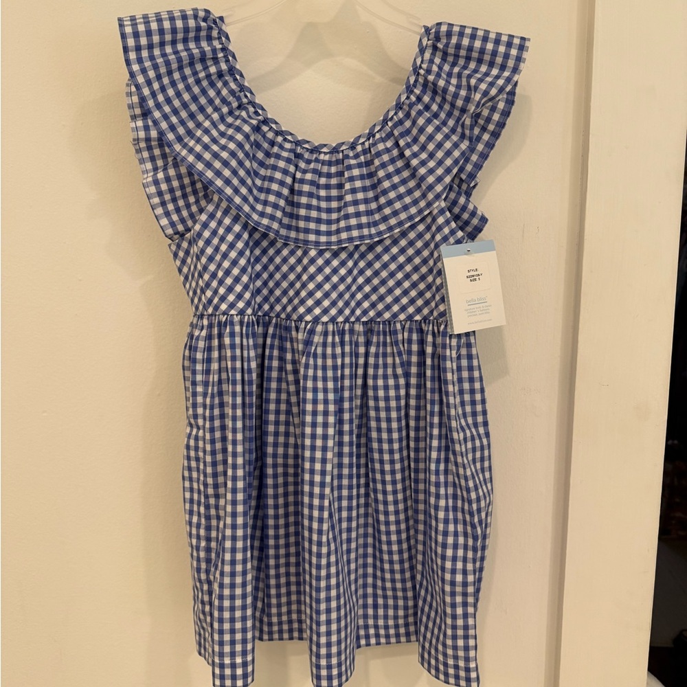 NWT Size 5 Bella Bliss blue and white gingham girls dress